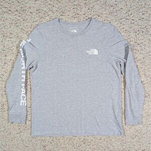 The North Face T-Shirt Womens LARGE Long Sleeve Logo Spellout Heather Gray